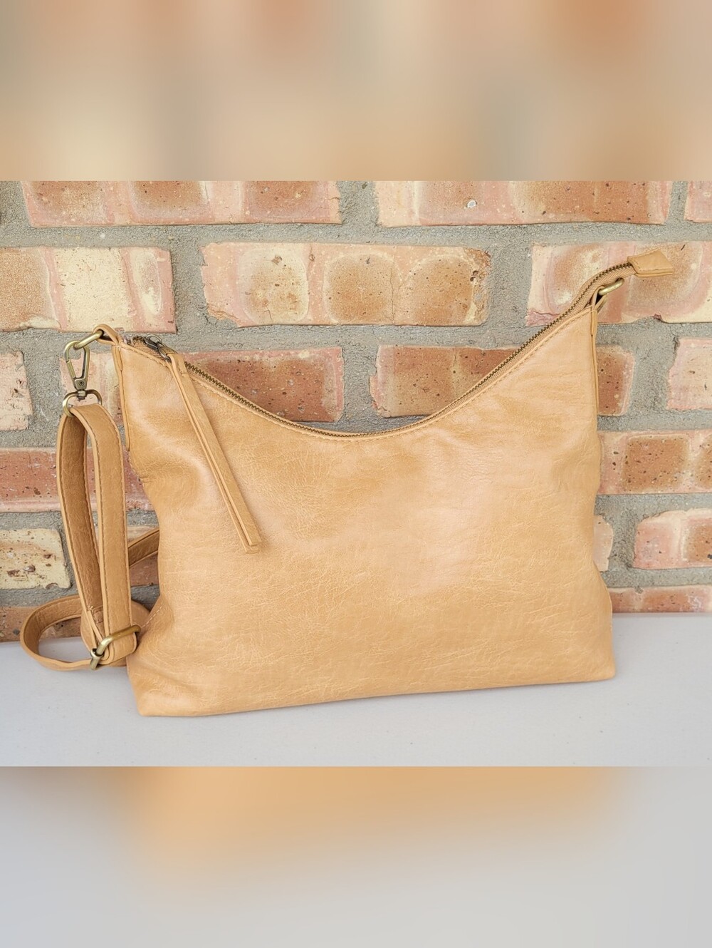 Joy Susan Tan Crossbody Hobo Bag - Minimal Vegan Leather Shoulder Purse